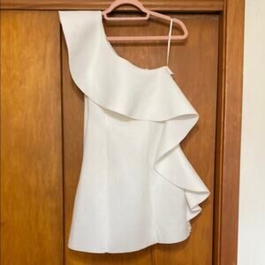 NWT ASOS White Asymmetrical Ruffled One-Shoulder Dress Scuba Spongy Fabric